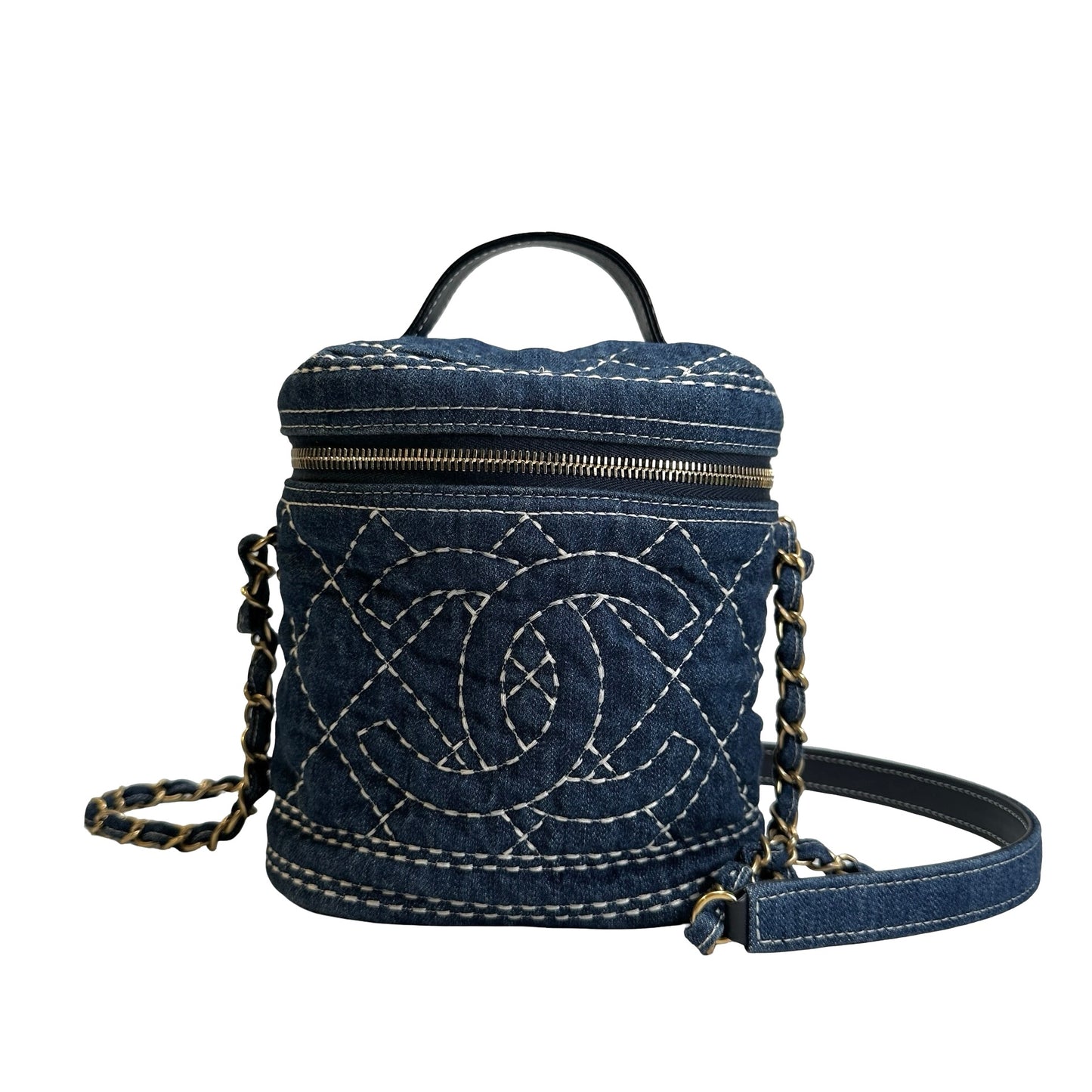 Used CHANEL Denim Bucket bag Cross body bag Denim blue