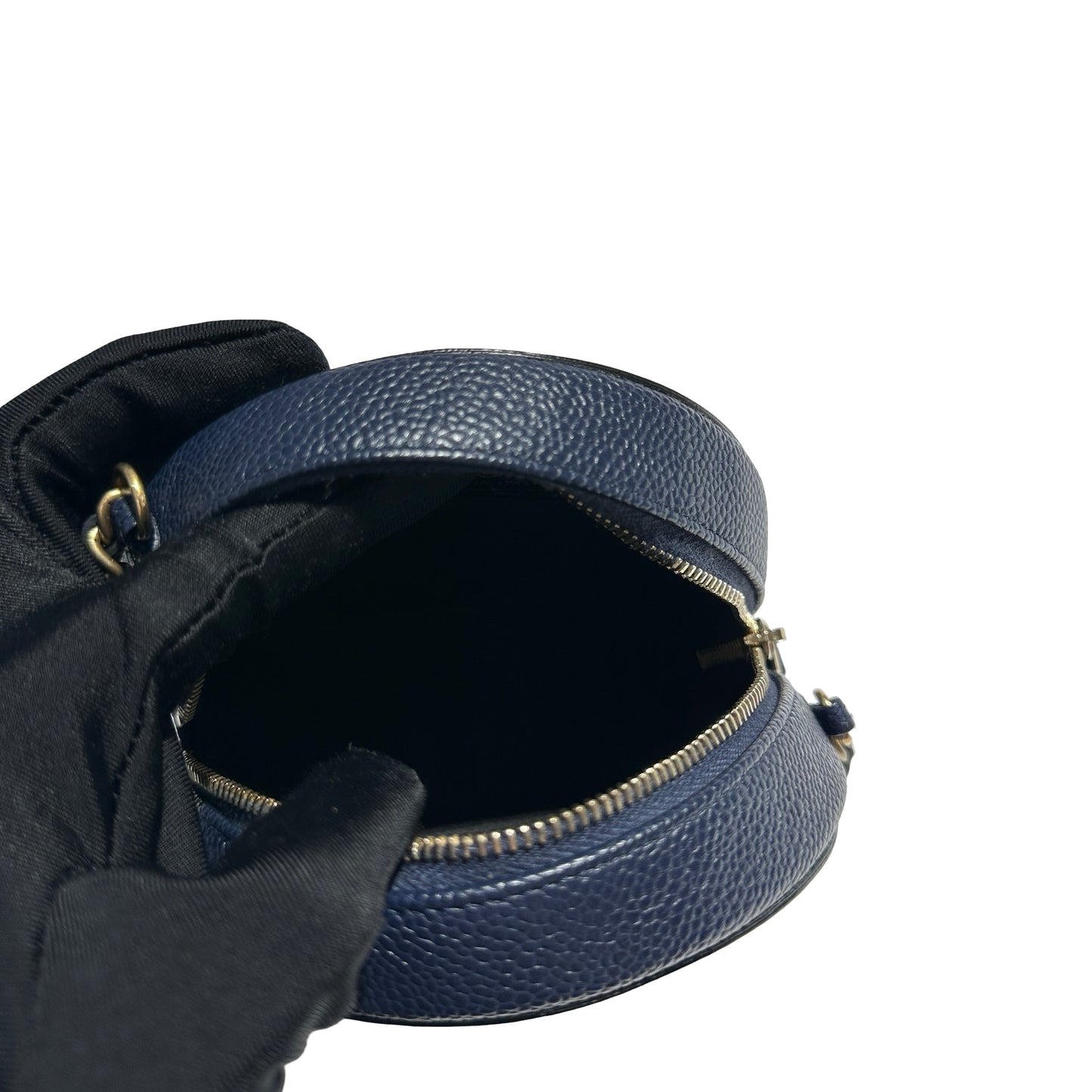 Used CHANEL Round Clutch with Chain Chain Shoulder Bag Navy Blue GHW