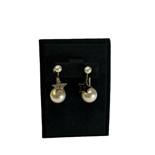 DIOR Pearl Star Tribales Earrings Gold White