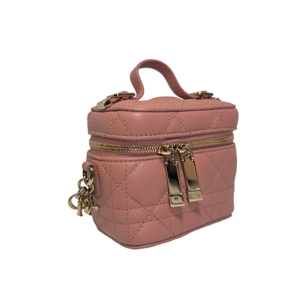 Used DIOR Lambskin Leather Vanity bag Vanity case Pink