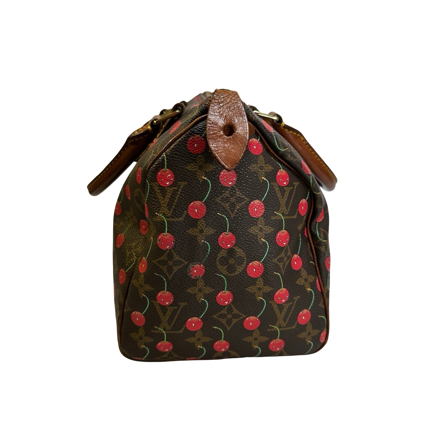 Used LOUIS VUITTON Monogram Cerises Speedy 25 Cerises Handbag Brown Red