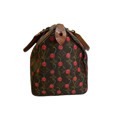 Used LOUIS VUITTON Monogram Cerises Speedy 25 Cerises Handbag Brown Red