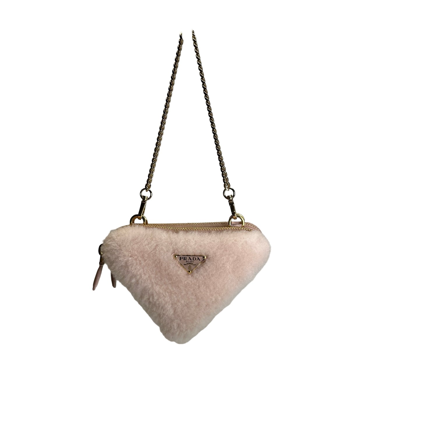 Used PRADA Shearling Triangle Mini Bag Mini Bag Pink GHW