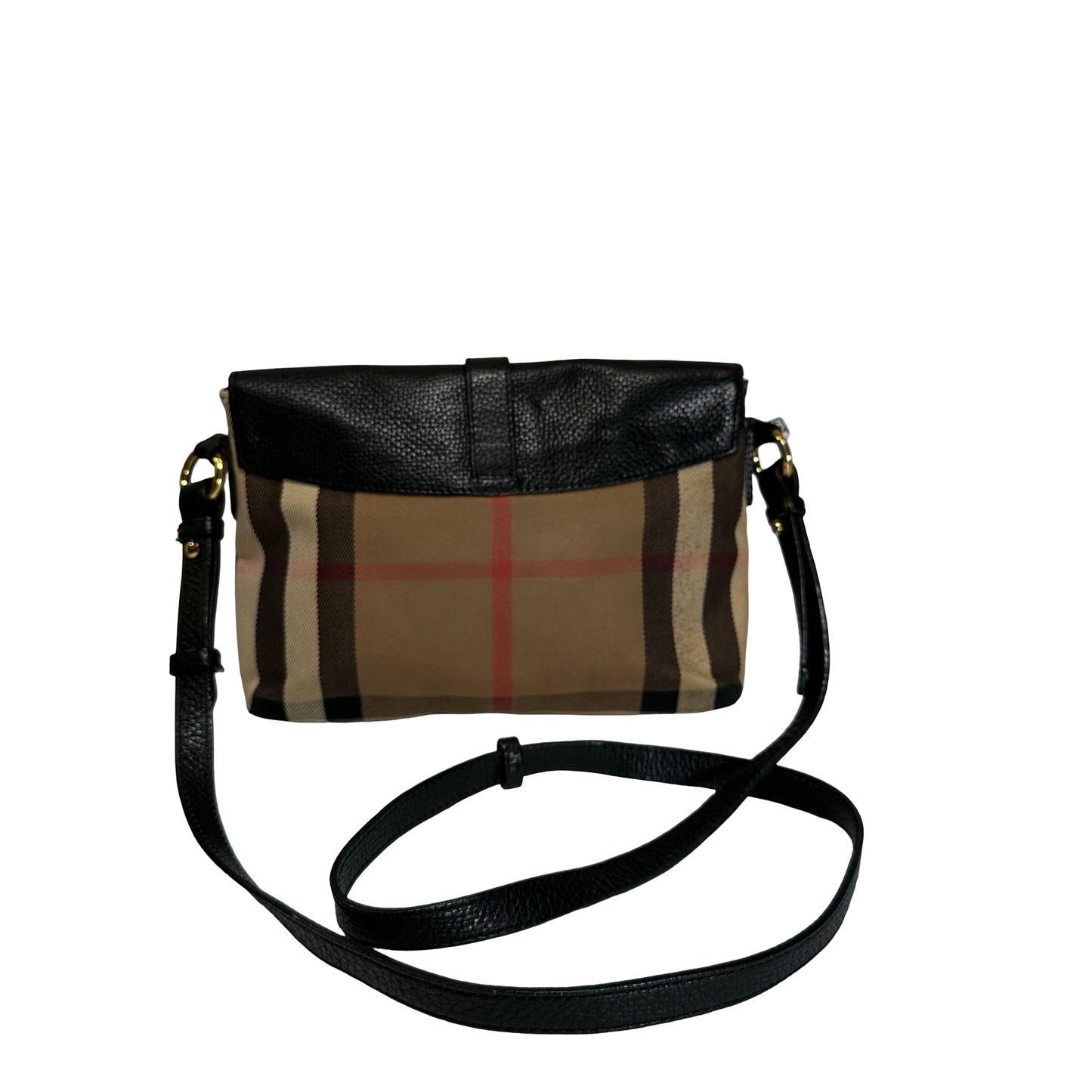 Used BURBERRY Haymarket Check Leather Haymarket Check Crossbody Crossbody Bag Beige Black Red Gold