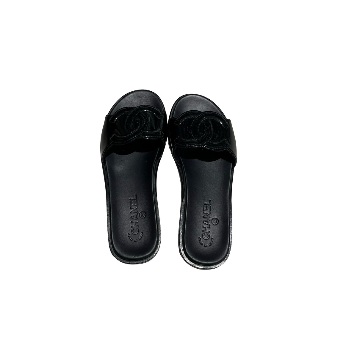 Used CHANEL Leather Patent Leather Sandals Shoes Black