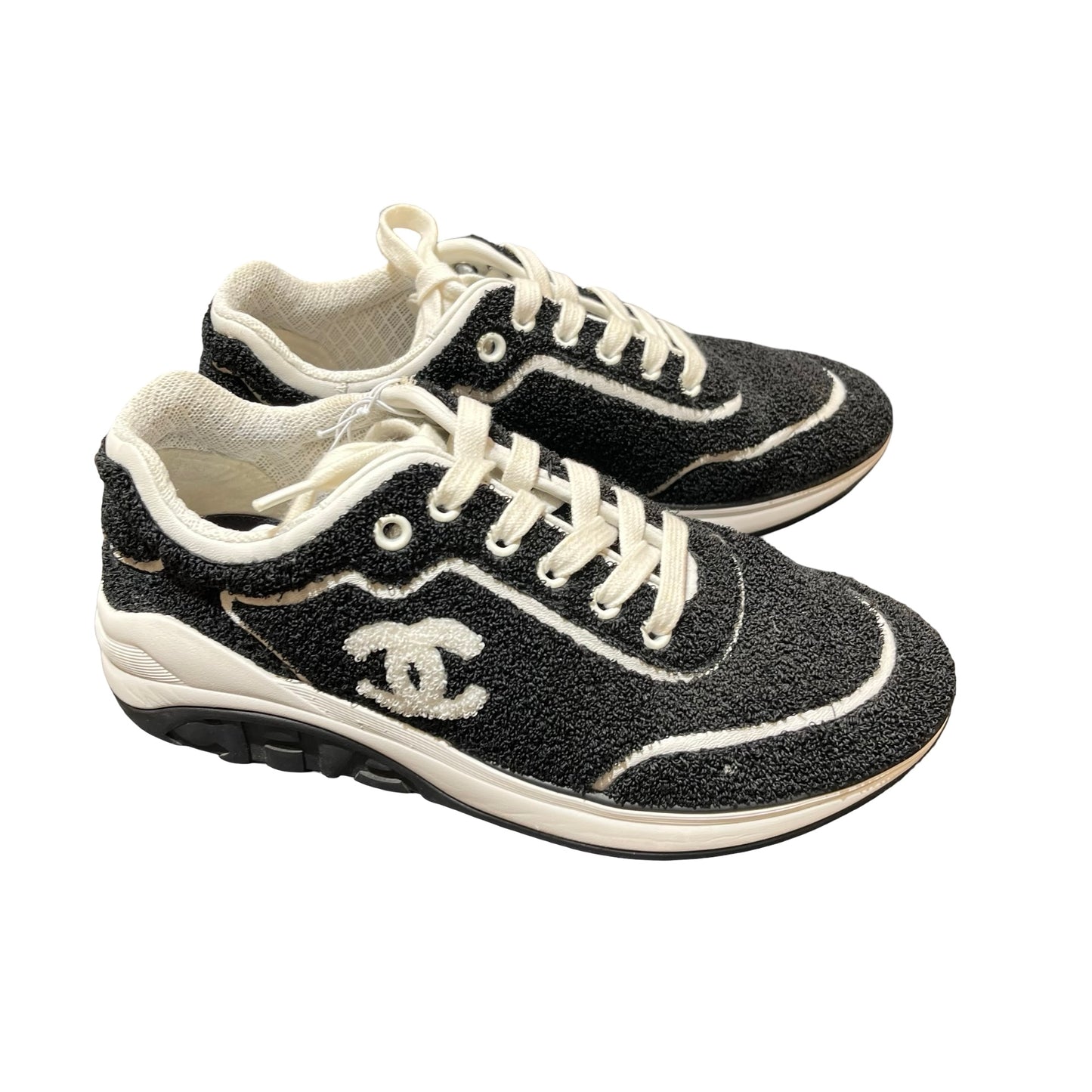 Used CHANEL Cotton Used Chanel Cotton Sneakers Shoes Black White Shoes Black White