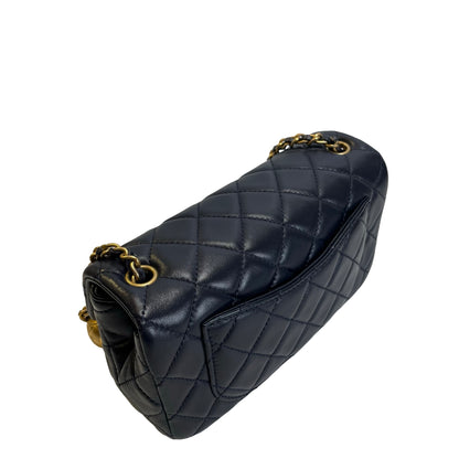 Used CHANEL Quilted Lambskin Classic Flap Chain shoulder bag Navy Blue
