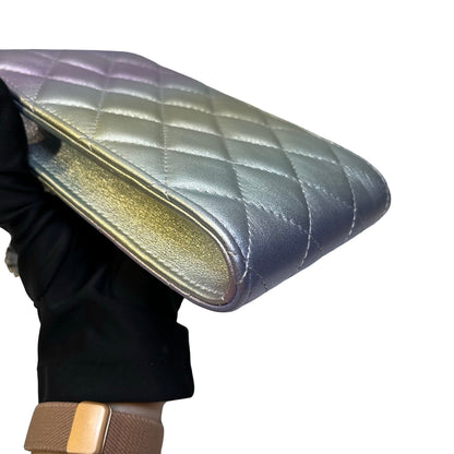 Used CHANEL Quilted Metallic Quilted Phone Bag Phone Bag Ombre Silver Gold Purple
