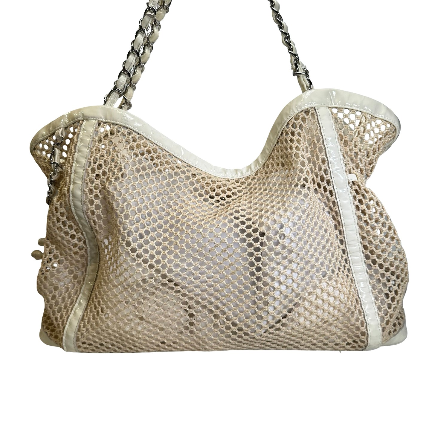Used CHANEL Net Quilted Classic Flap Net Bag Shoulder Bag White Silver