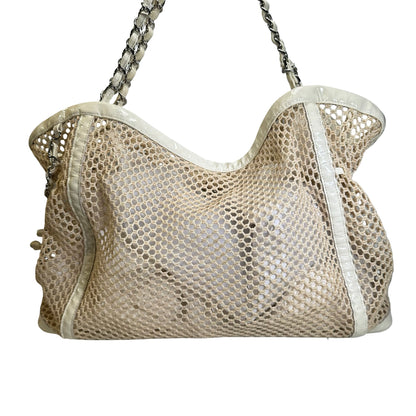Used CHANEL Net Quilted Classic Flap Net Bag Shoulder Bag White Silver