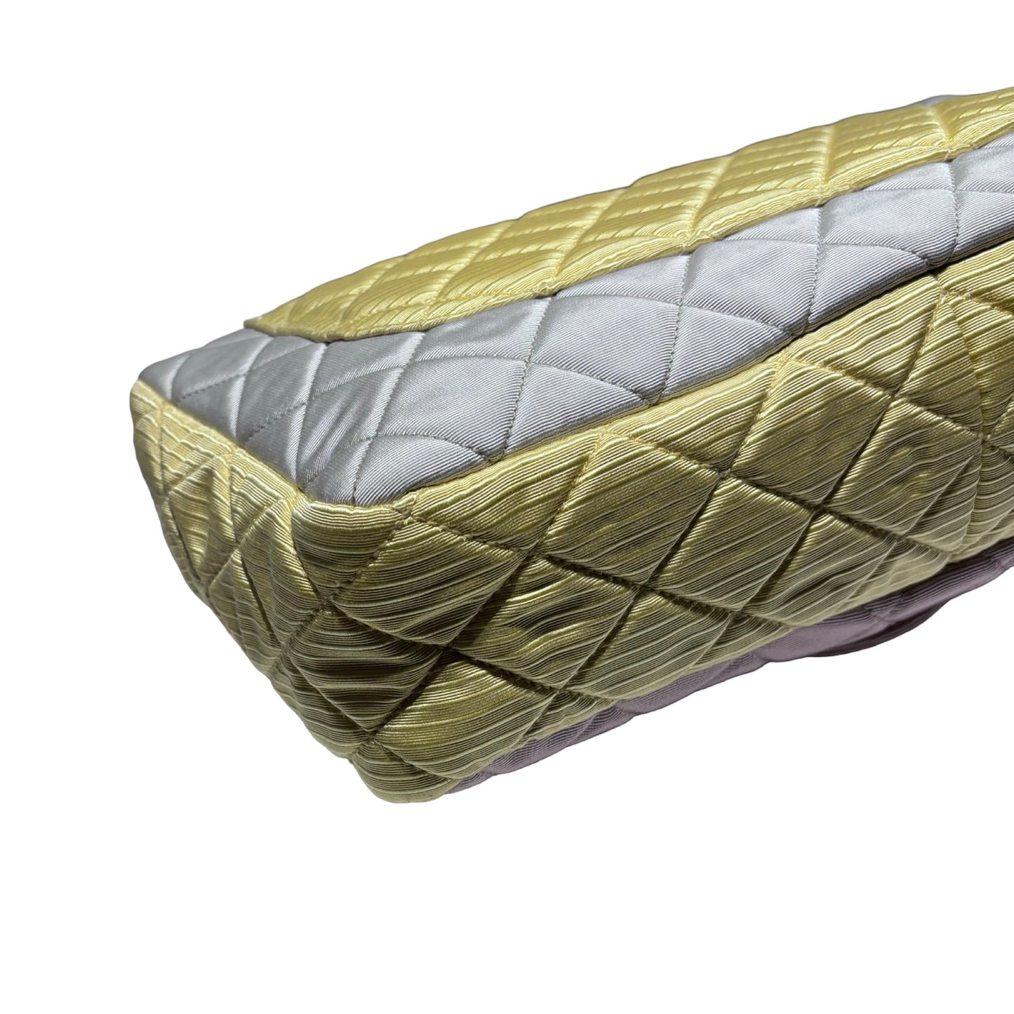 Used CHANEL Satin Reissue 2.55 Chain Shoulder Bag Grey Pink Yellow GHW