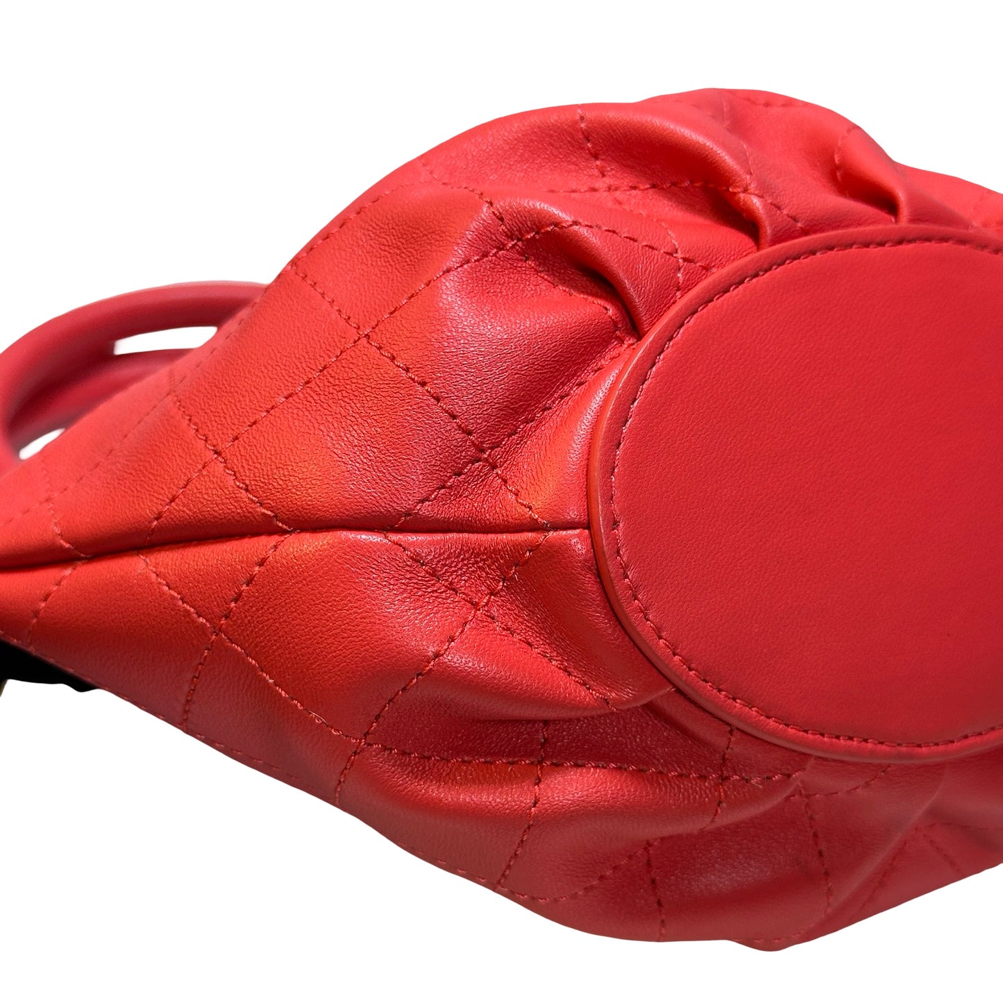 Used Chanel Lambskin Leather Bucket Bag Red PHW