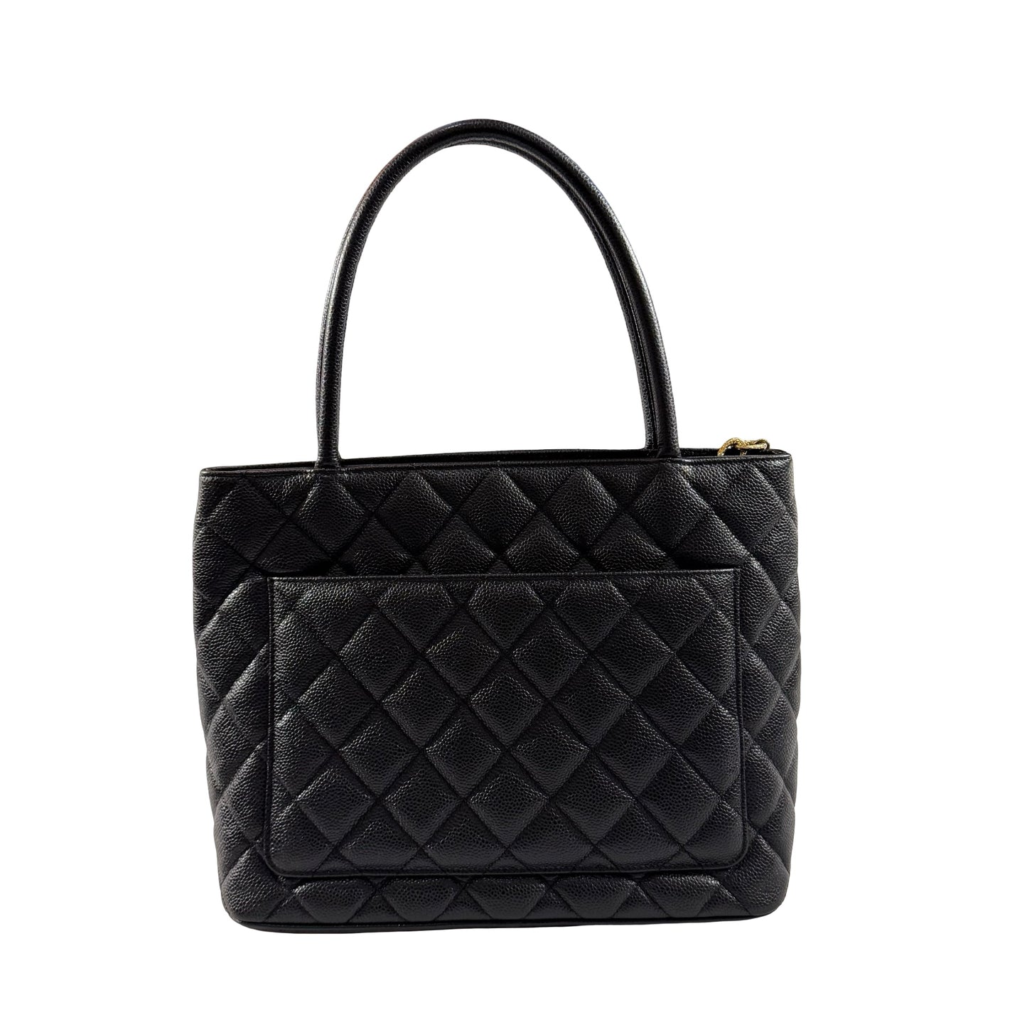 Used Chanel Calfskin Leather Vintage Tote Bag Black GHW