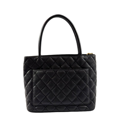 Used Chanel Calfskin Leather Vintage Tote Bag Black GHW