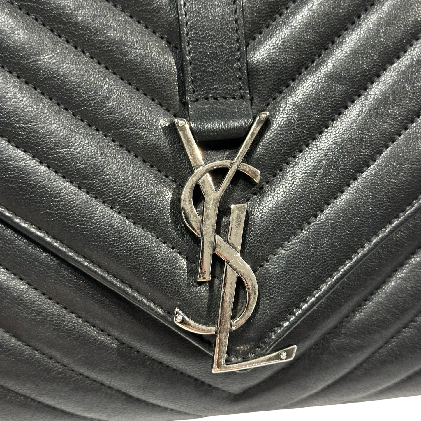 Used SAINT LAURENT Lambskin Leather College medium Shoulder Bag Black PHW
