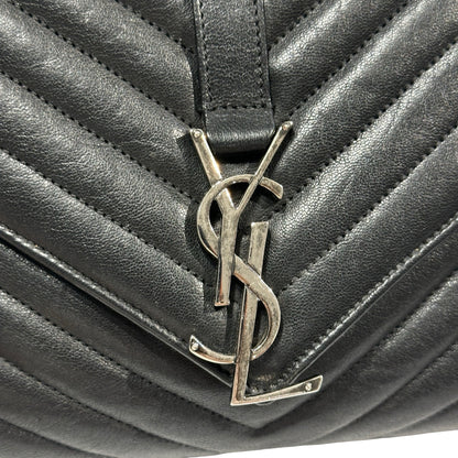 Used SAINT LAURENT Lambskin Leather College medium Shoulder Bag Black PHW