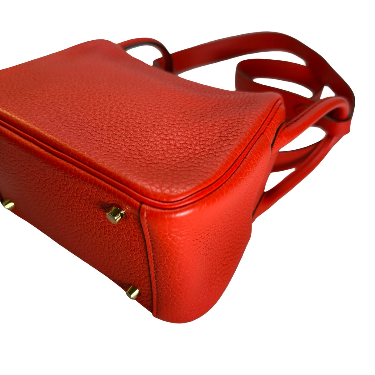 Used HERMES Togo Leather Mini Lindy Handbag Red GHW