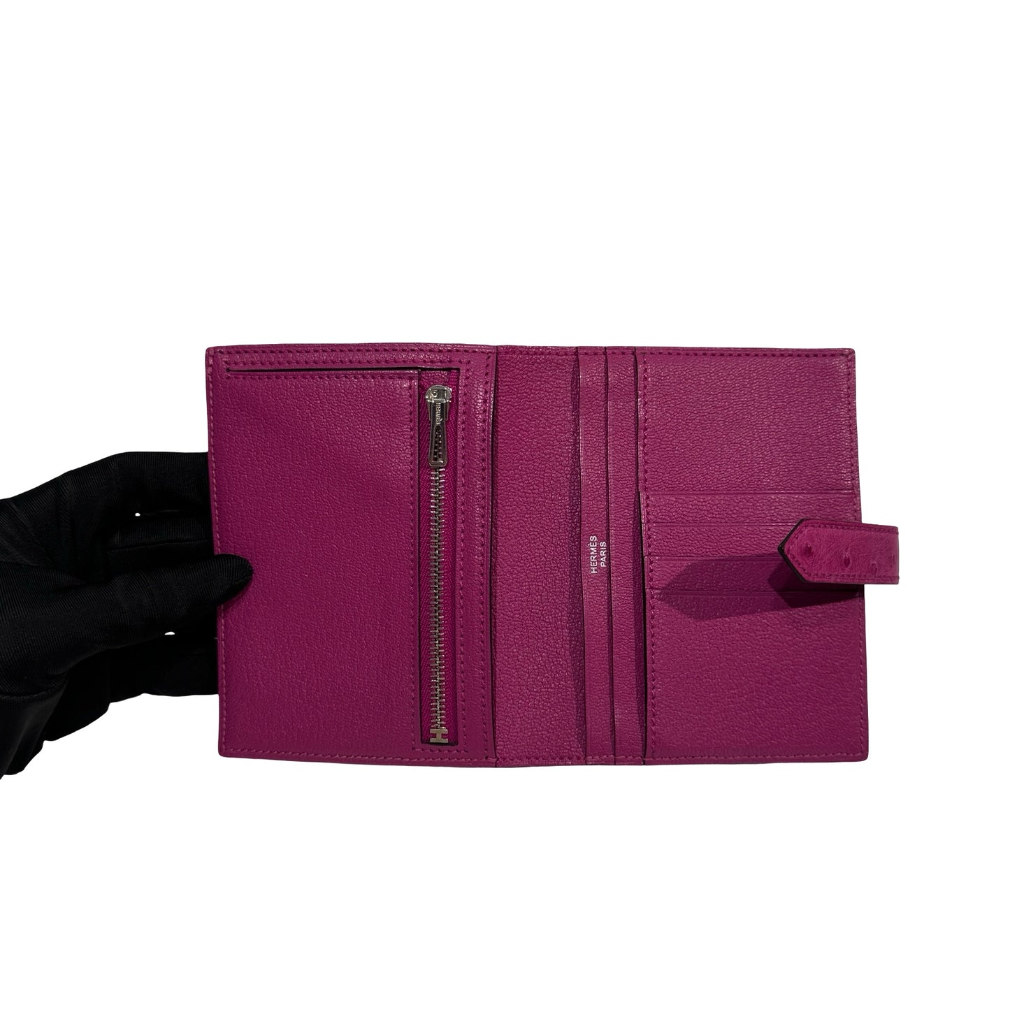 Used HERMES Ostrich Bearn Wallet Purple