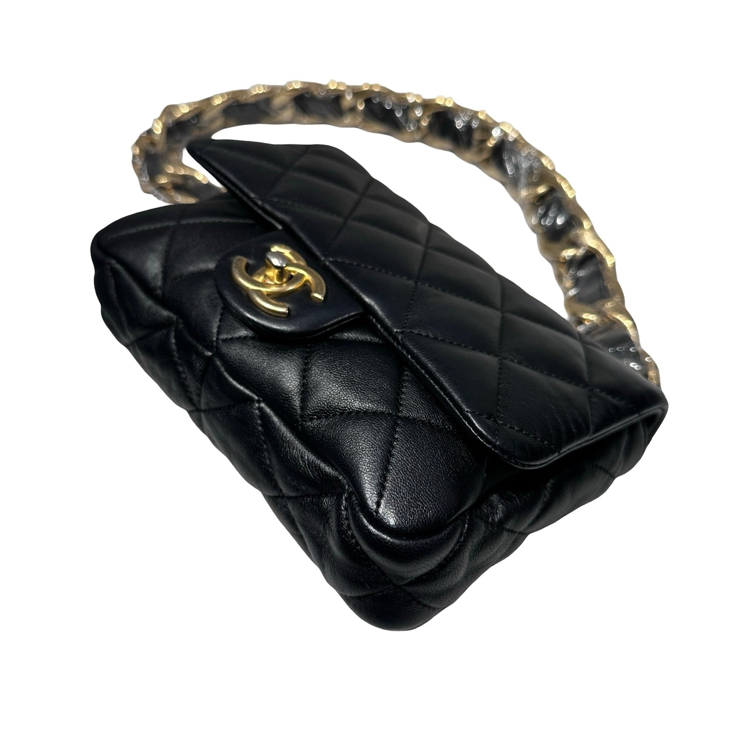 Used CHANEL Flap 20cm Chain Shoulder Bag Black GHW