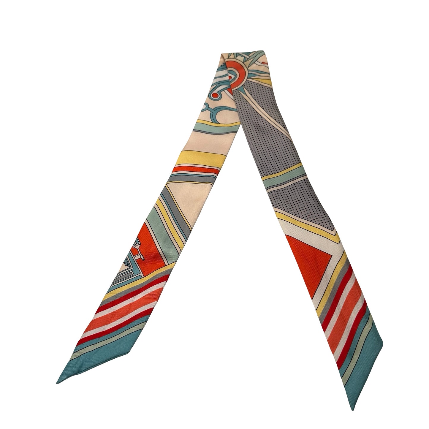 Used HERMES Abstract Stripes Twilly Twilly Multicolor Orange Blue Yellow