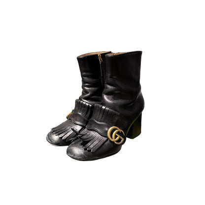 Used Gucci Calfskin Leather Ankle Boots GHW Black