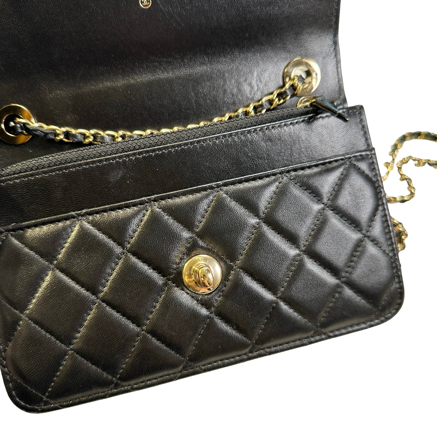 Used CHANEL Quilted Leather Wallet On Chain Wallet on chain Black