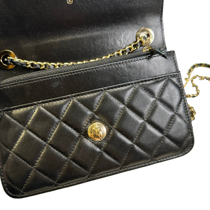 Used CHANEL Quilted Leather Wallet On Chain Wallet on chain Black