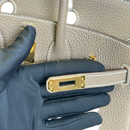 Used HERMES Togo Birkin 25 Handbag Etoupe Gold
