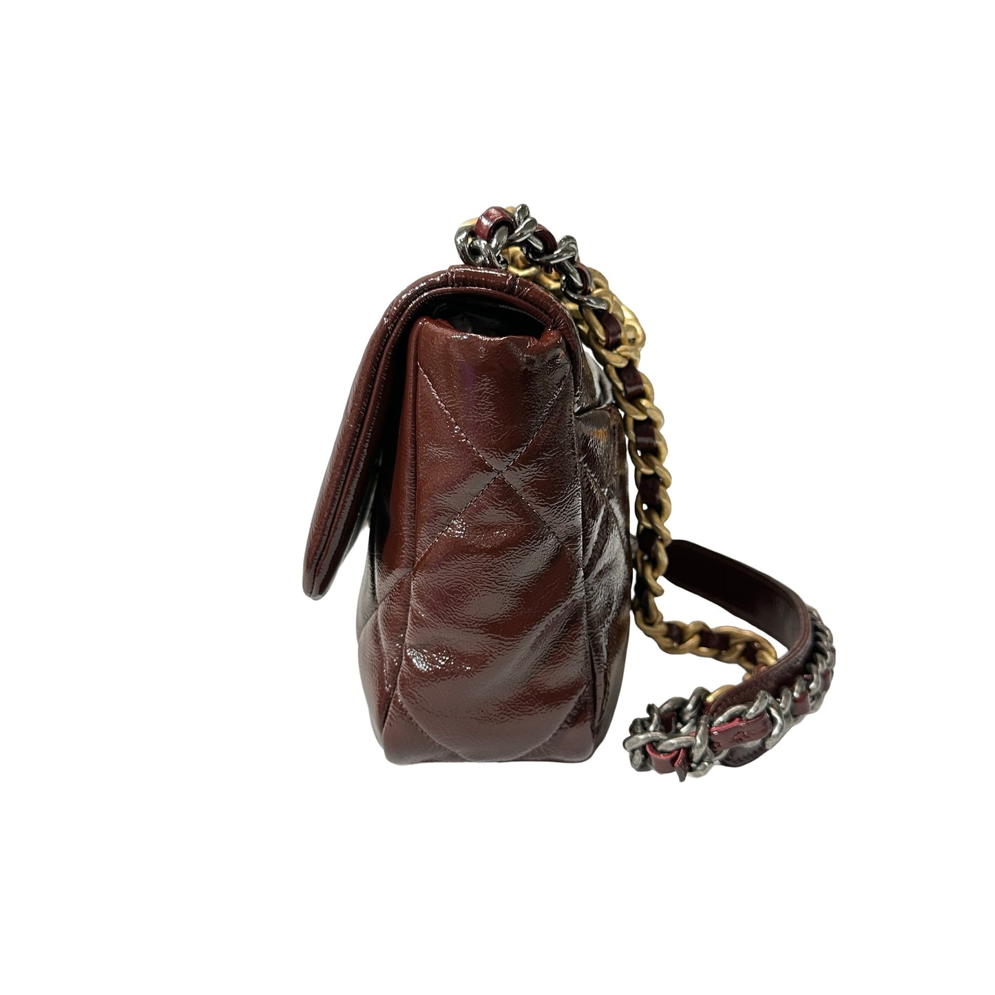 Used CHANEL Waxed Calfskin 19 Small Chain Shoulder Bag Brown GHW