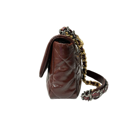 Used CHANEL Waxed Calfskin 19 Small Chain Shoulder Bag Brown GHW