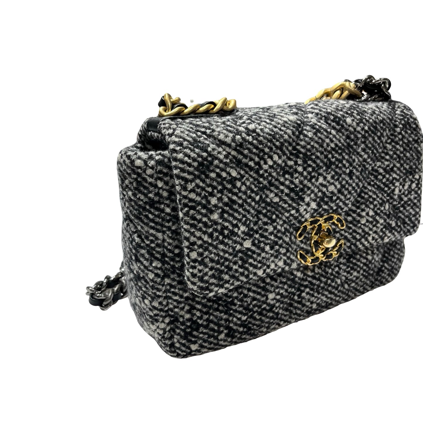 Used CHANEL Tweed Chanel 19 Handbag Black White