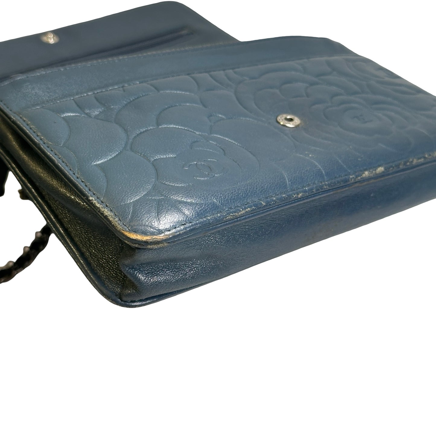 Used CHANEL Camellia Leather Wallet on chain Wallet on chain Navy
