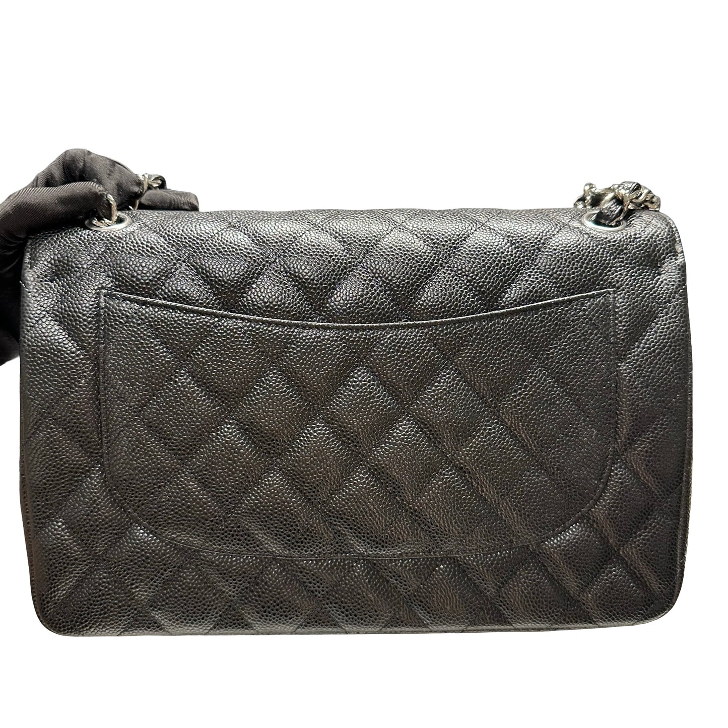 Used CHANEL Caviar Quilted Classic Flap Shoulder Bag Black Silver