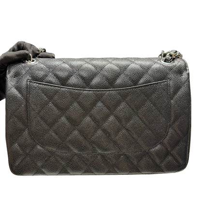 Used CHANEL Caviar Quilted Classic Flap Shoulder Bag Black Silver