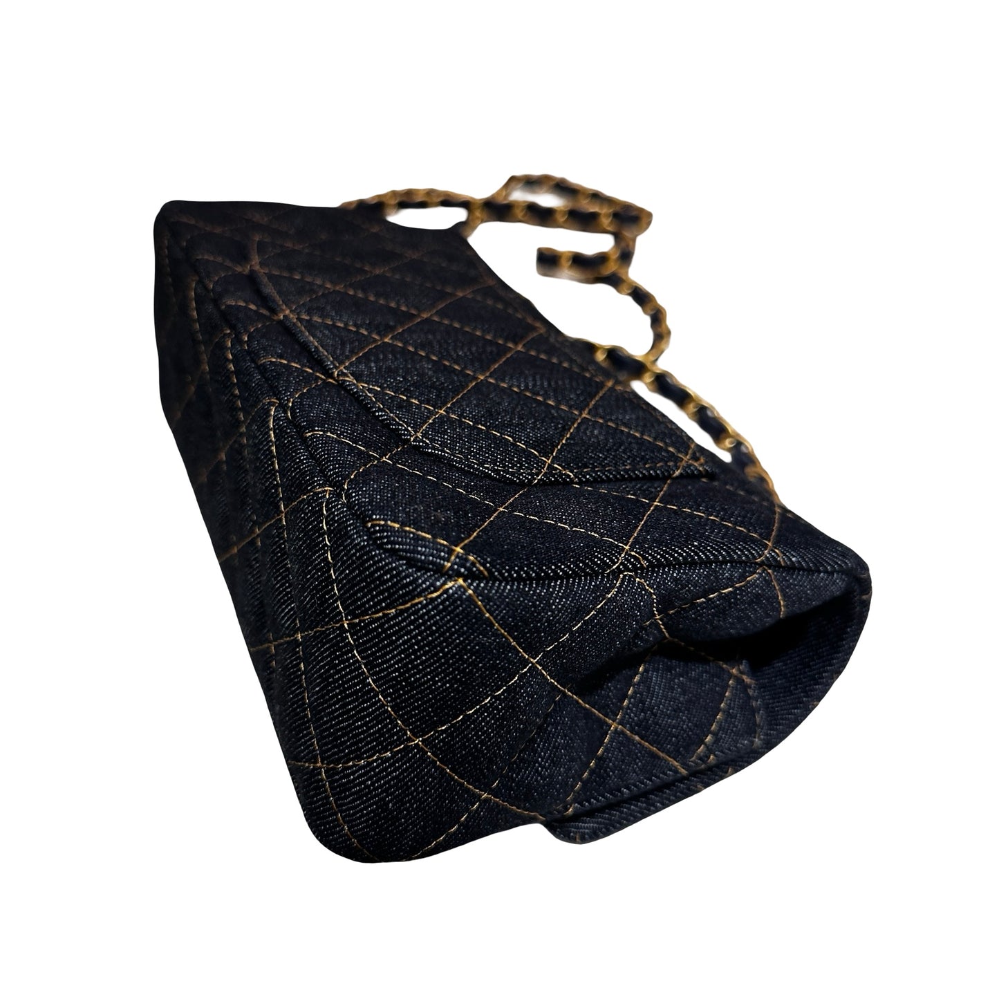 New Chanel Denim Blue Denim Mini Flap 20cm Cross Body Bag Navy GHW