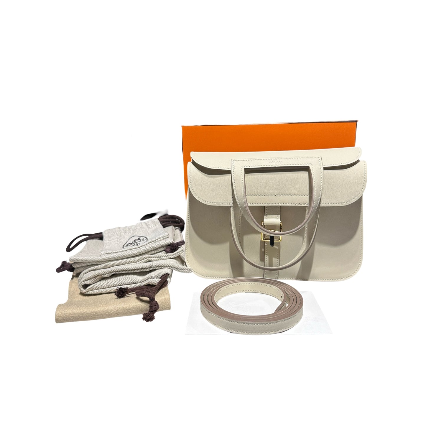 Used HERMÈS Mini Halzan Cross Body Bag Beige GHW