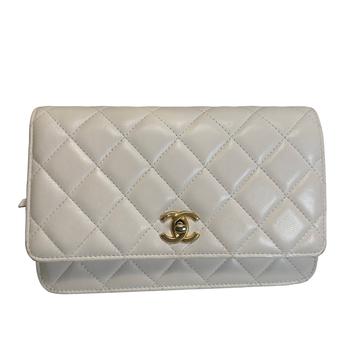 Used CHANEL Quilted Lambskin Wallet on chain Wallet on chain White Gold