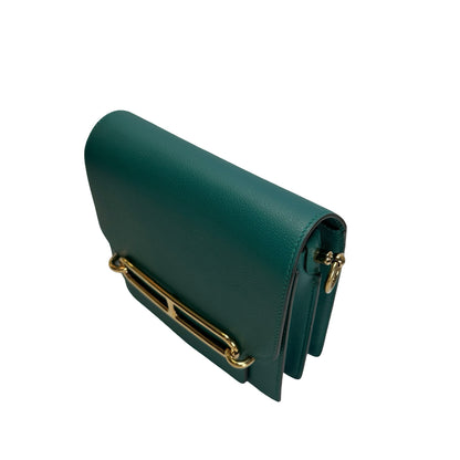 Used HERMES Clemence Mini Roulis Crossbody Bag Green Gold