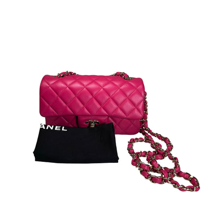 Used CHANEL Mini Classic Flap Two Way Shoulder Bag Pink GHW