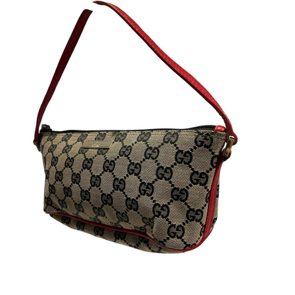 Used GUCCI GG Canvas Pochette Handbag Beige Red