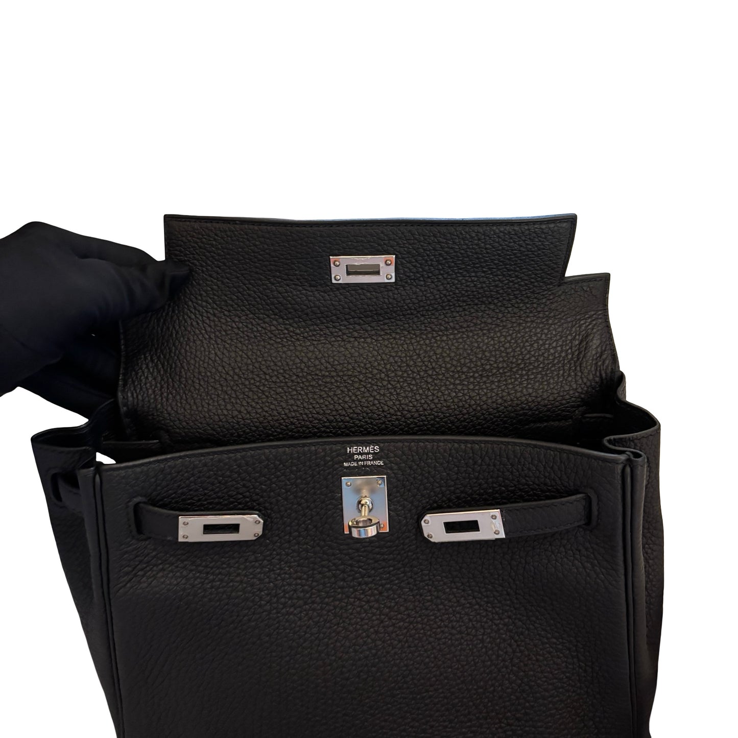 Used HERMES Togo Kelly 25 Handbag Black PHW