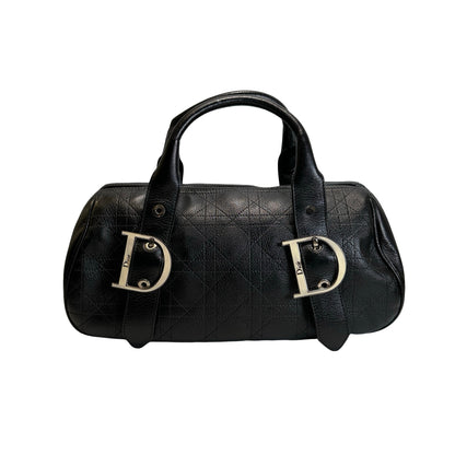 Used DIOR Cannage Leather Cannage Handbag Handbag Black Silver