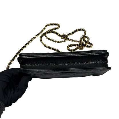 Unused Chanel Calfskin Leather WOC Chain Shoulder Bag Black GHW