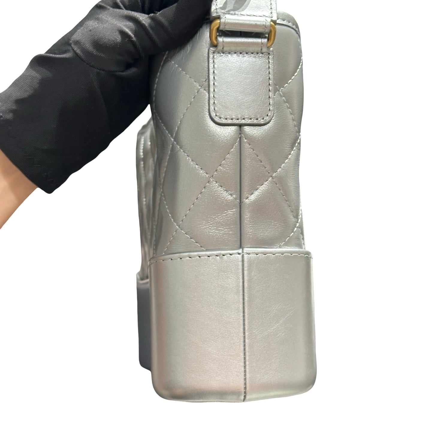Used CHANEL Quilted Smooth Leather Gabrielle Shoulder Bag Silver GHW