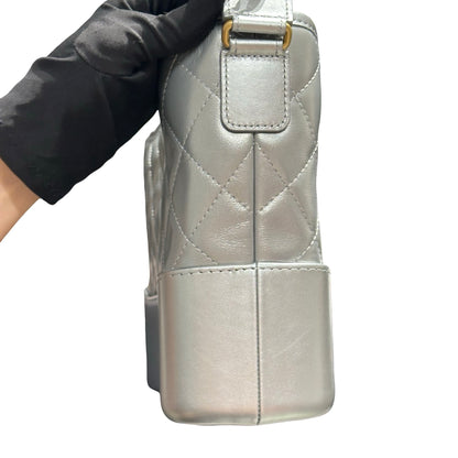 Used CHANEL Quilted Smooth Leather Gabrielle Shoulder Bag Silver GHW