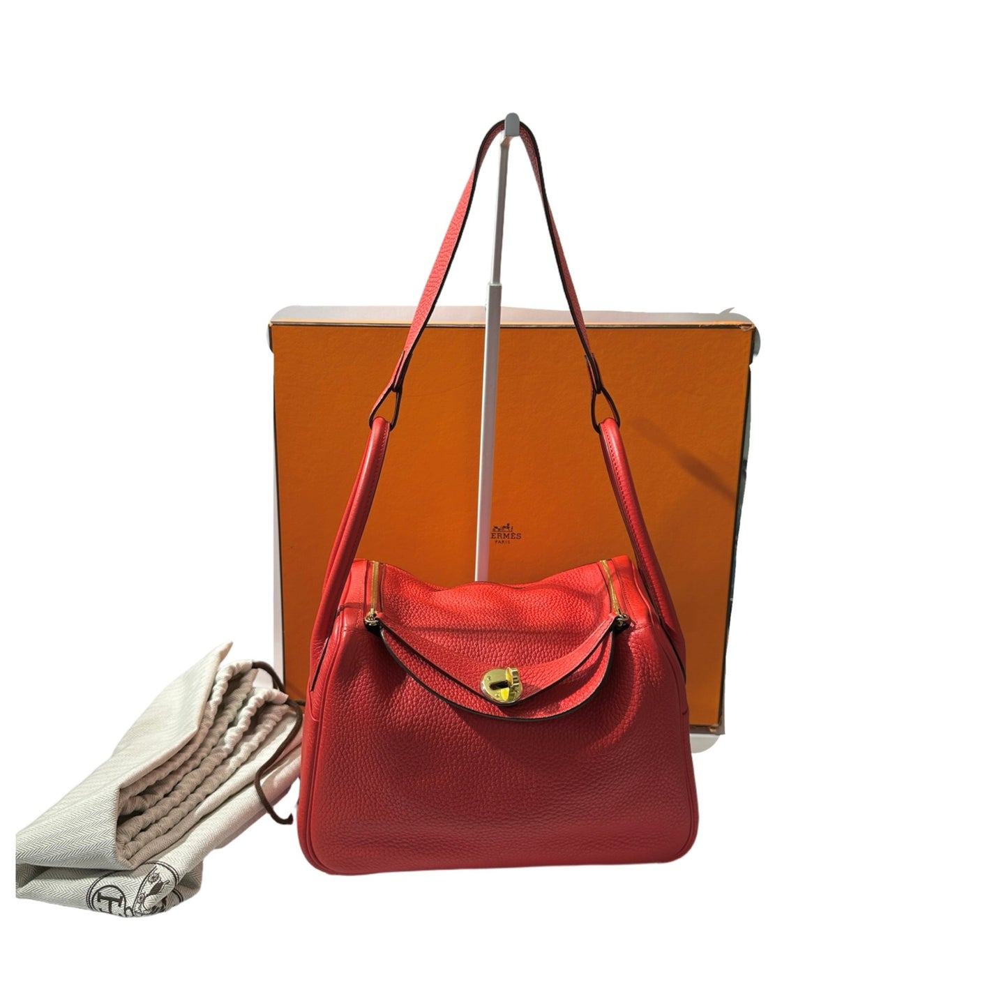 Used HERMÈS Clemence leather Lindy 26 Handbag Red GHW