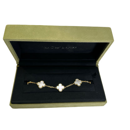Used VAN CLEEF & ARPELS Mother of Pearl Yellow Gold Vintage Alhambra 5-motif bracelet BRACELET Gold White
