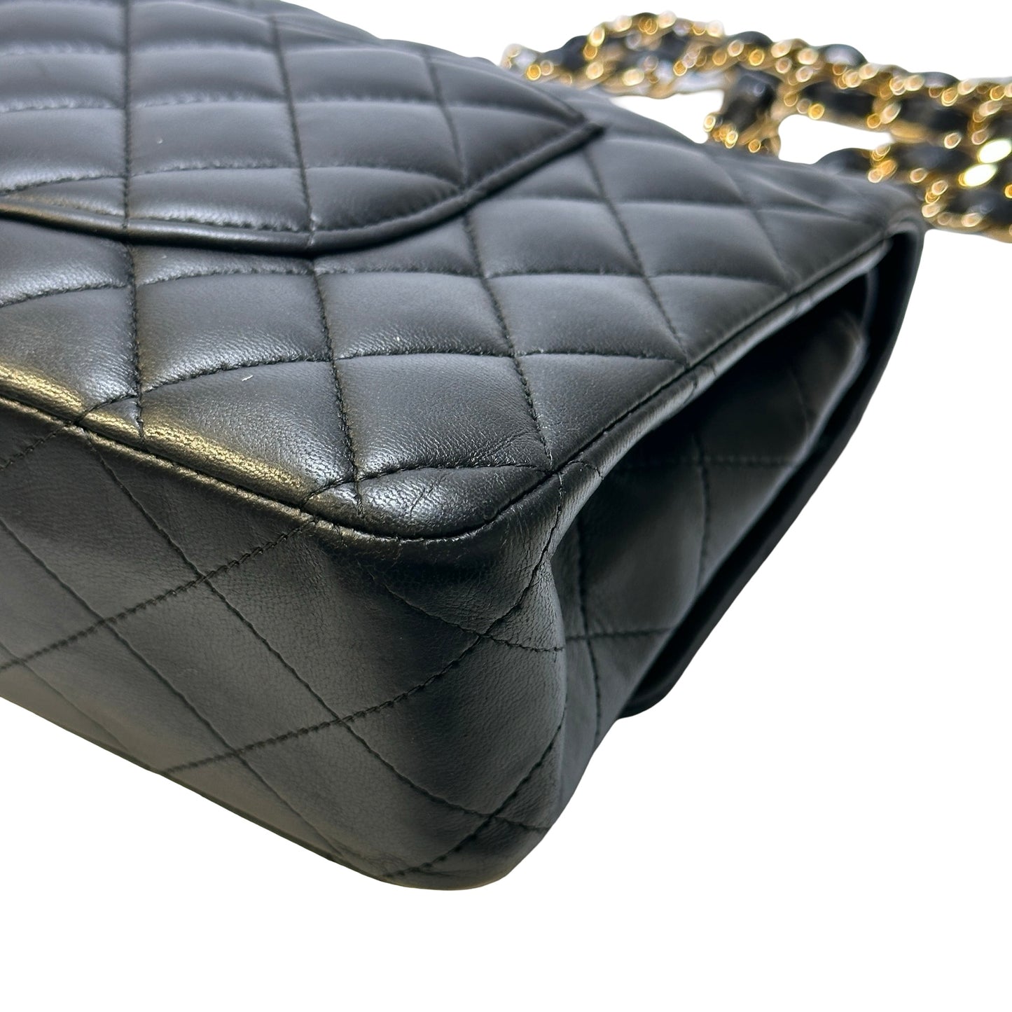Used CHANEL Quilted Lambskin Classic Flap Chain Shoulder Bag Black Gold