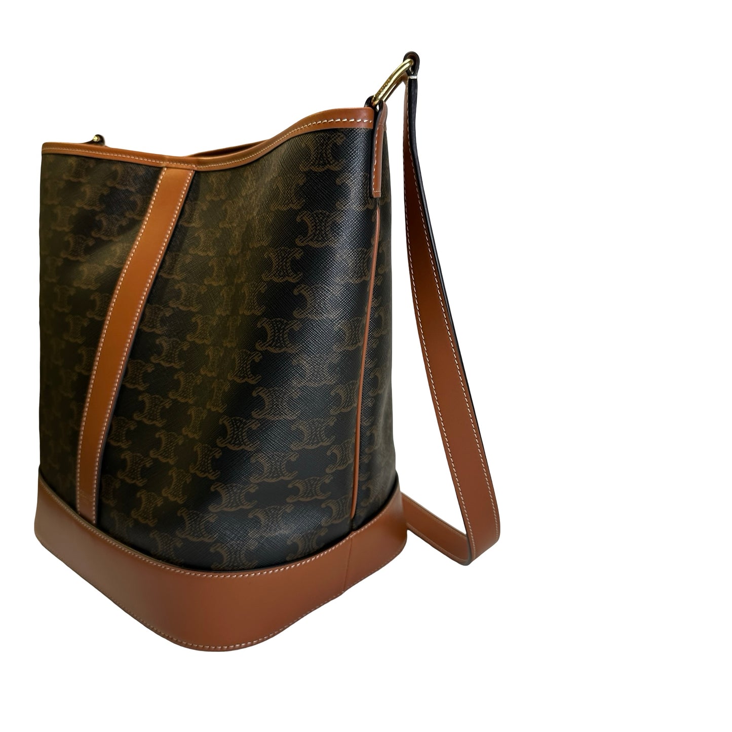 Used CELINE Triomphe Canvas Leather Triomphe Canvas Bucket Bag Bucket Bag Brown Tan