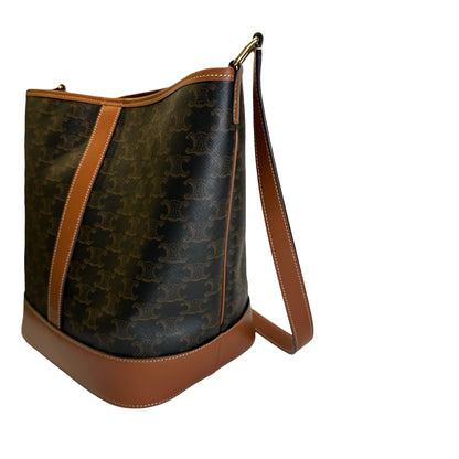 Used CELINE Triomphe Canvas Leather Triomphe Canvas Bucket Bag Bucket Bag Brown Tan